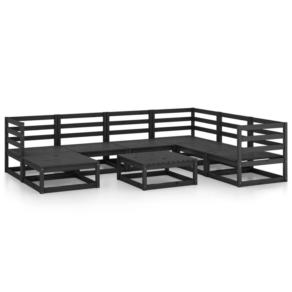 8 Piece Garden Lounge Set Black Solid Pinewood 8 Piece Garden Lounge Set Black Solid Pinewood