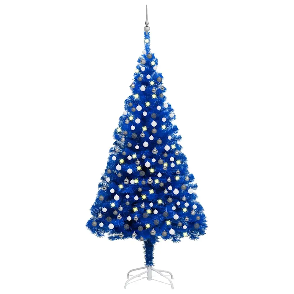 Artificial Pre-lit Christmas Tree with Ball Set Blue 240 cm PVC Artificial Pre-lit Christmas Tree with Ball Set Blue 240 cm PVC