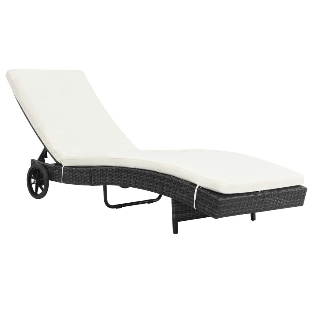 Sun Loungers 2 pcs with Wheels and Cushions Poly Rattan Black Sun Loungers 2 pcs with Wheels and Cushions Poly Rattan Black