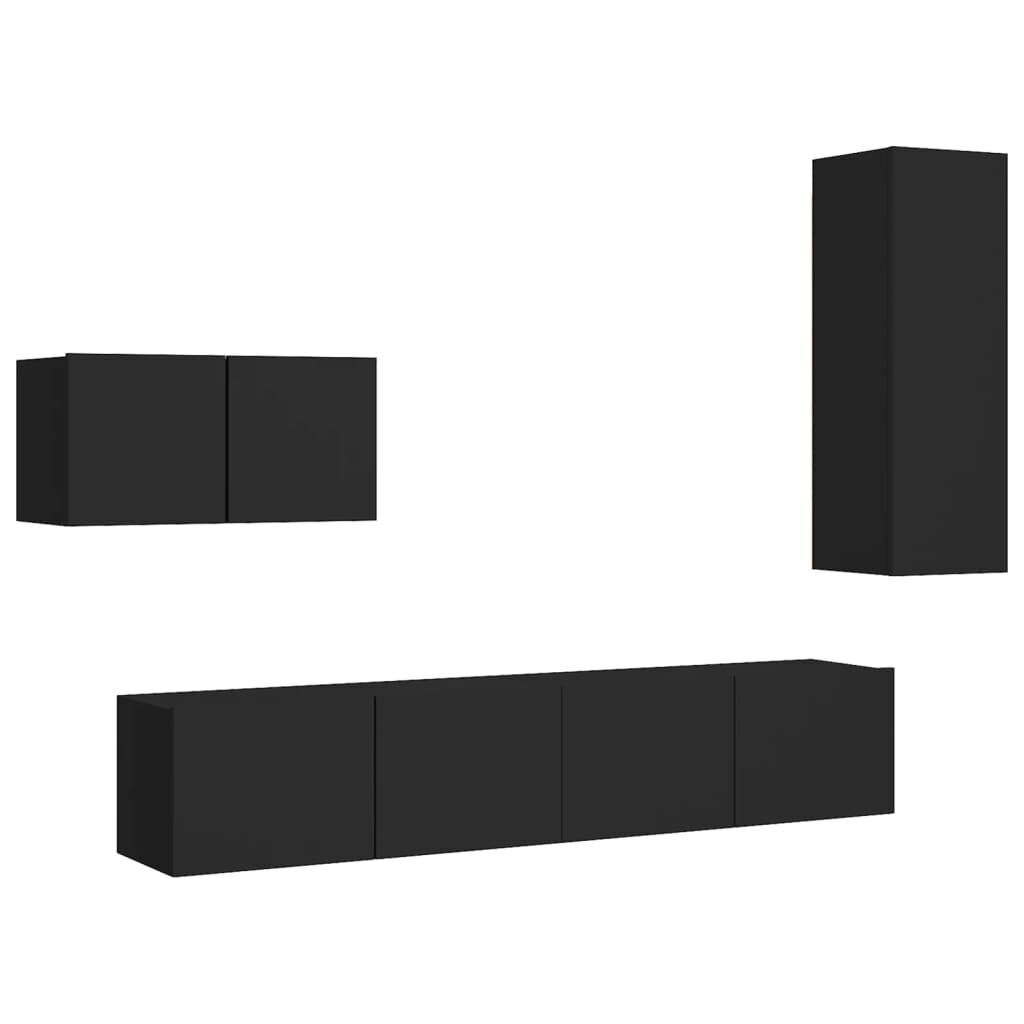 4 Piece TV Cabinet Set Black Engineered Wood 4 Piece TV Cabinet Set Black Engineered Wood