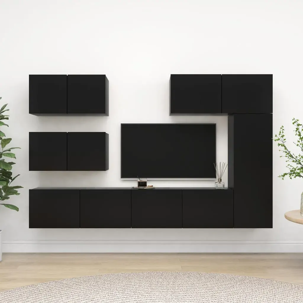 6 Piece TV Cabinet Set Black Engineered Wood 6 Piece TV Cabinet Set Black Engineered Wood