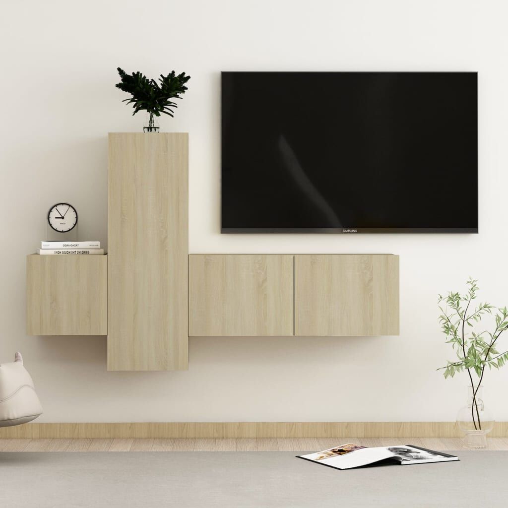 3 Piece TV Cabinet Set Sonoma Oak Engineered Wood 3 Piece TV Cabinet Set Sonoma Oak Engineered Wood