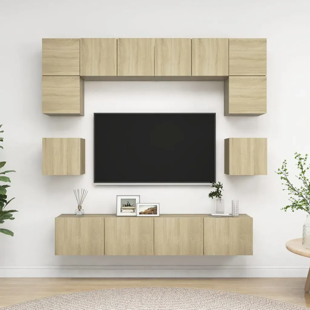 8 Piece TV Cabinet Set Sonoma Oak Engineered Wood 8 Piece TV Cabinet Set Sonoma Oak Engineered Wood
