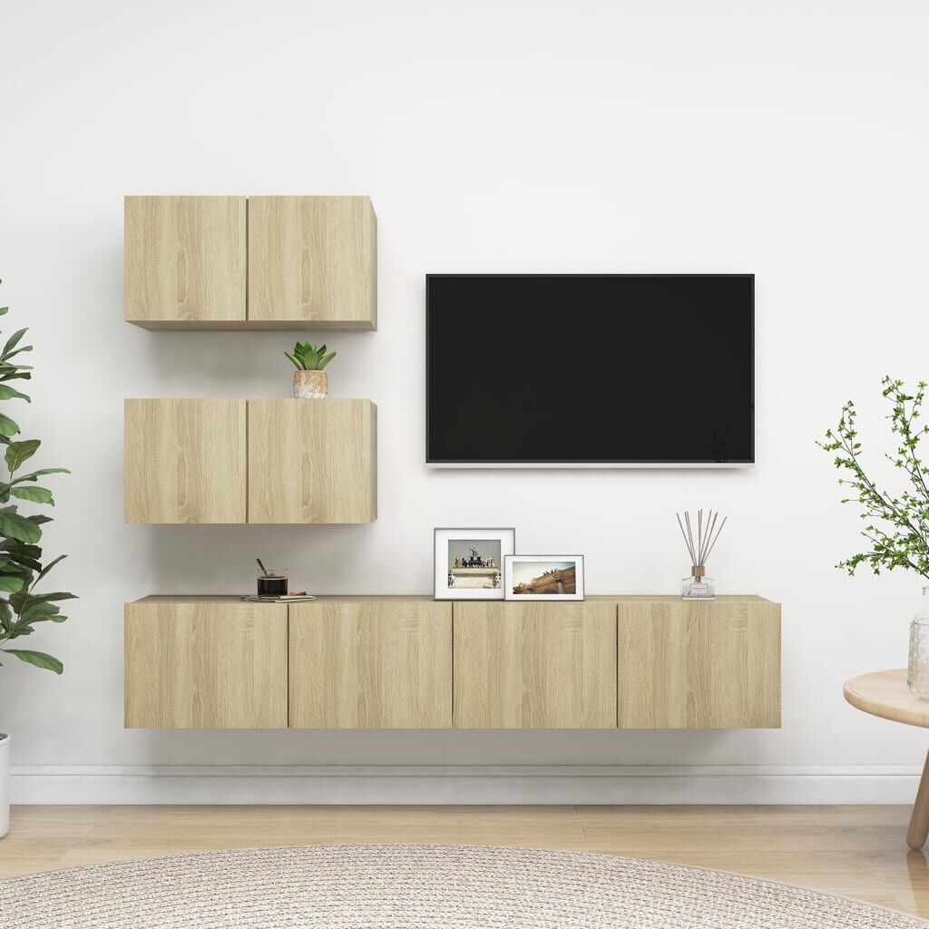 4 Piece TV Cabinet Set Sonoma Oak Engineered Wood 4 Piece TV Cabinet Set Sonoma Oak Engineered Wood