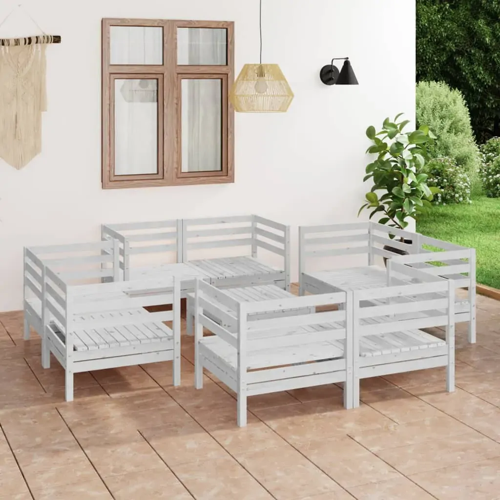 9 Piece Garden Lounge Set White Solid Pinewood 9 Piece Garden Lounge Set White Solid Pinewood