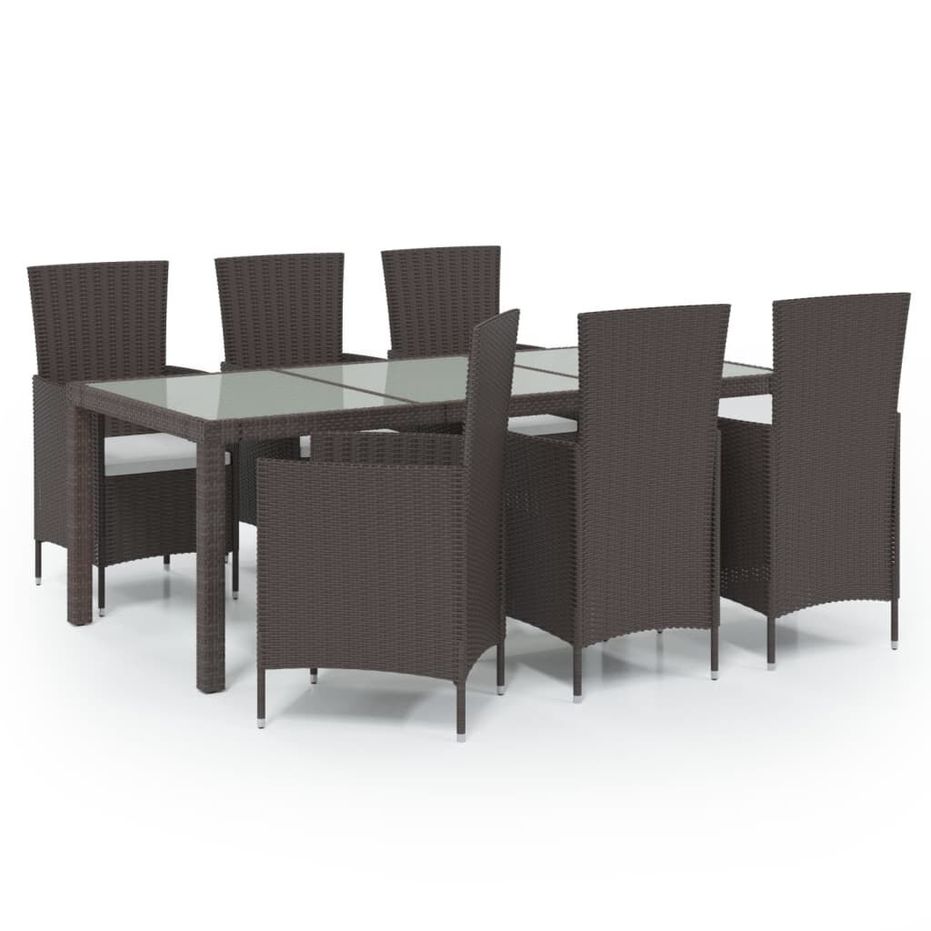 7 Piece Outdoor Dining Set with Cushions Poly Rattan Brown 7 Piece Outdoor Dining Set with Cushions Poly Rattan Brown