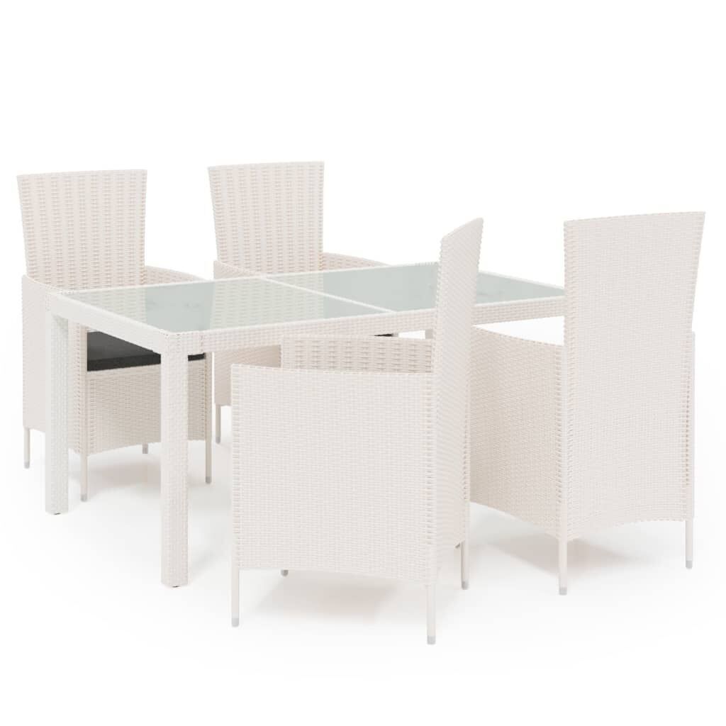 5 Piece Outdoor Dining Set with Cushions Poly Rattan White 5 Piece Outdoor Dining Set with Cushions Poly Rattan White
