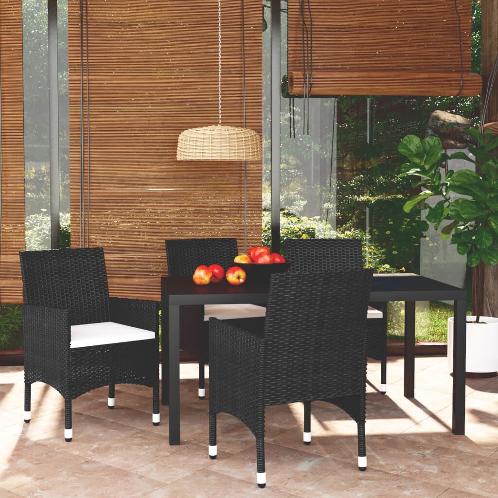 5 Piece Garden Dining Set with Cushions Poly Rattan Black 5 Piece Garden Dining Set with Cushions Poly Rattan Black