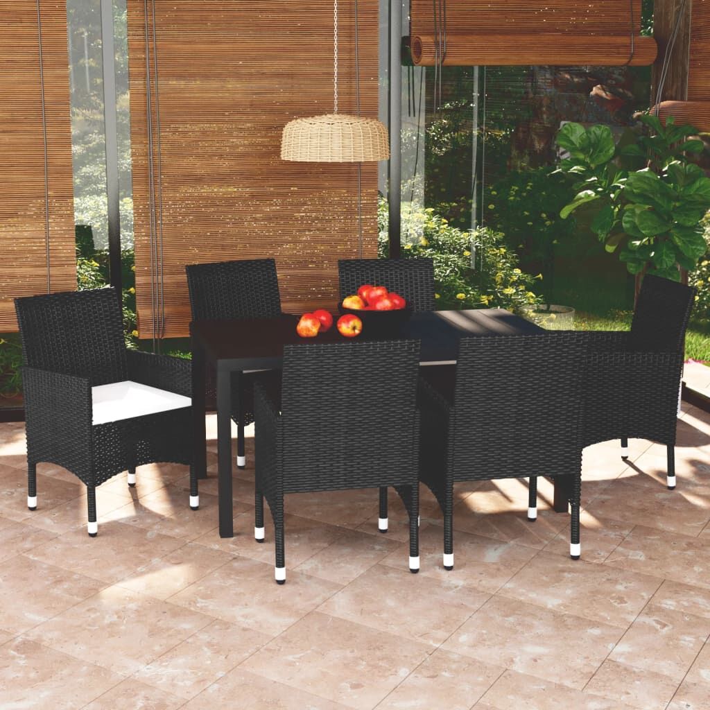 7 Piece Garden Dining Set with Cushions Poly Rattan Black 7 Piece Garden Dining Set with Cushions Poly Rattan Black