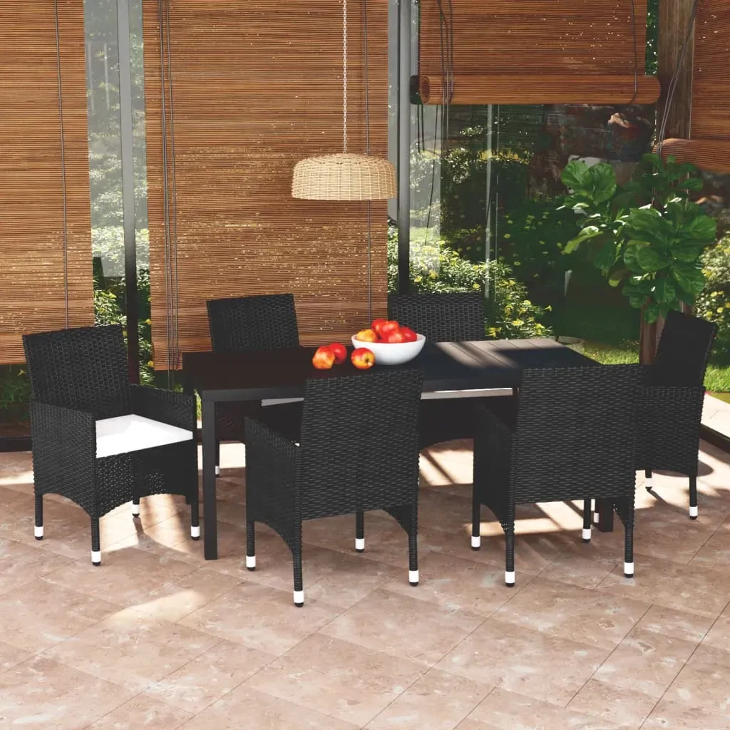 7 Piece Garden Dining Set with Cushions Poly Rattan Black 7 Piece Garden Dining Set with Cushions Poly Rattan Black