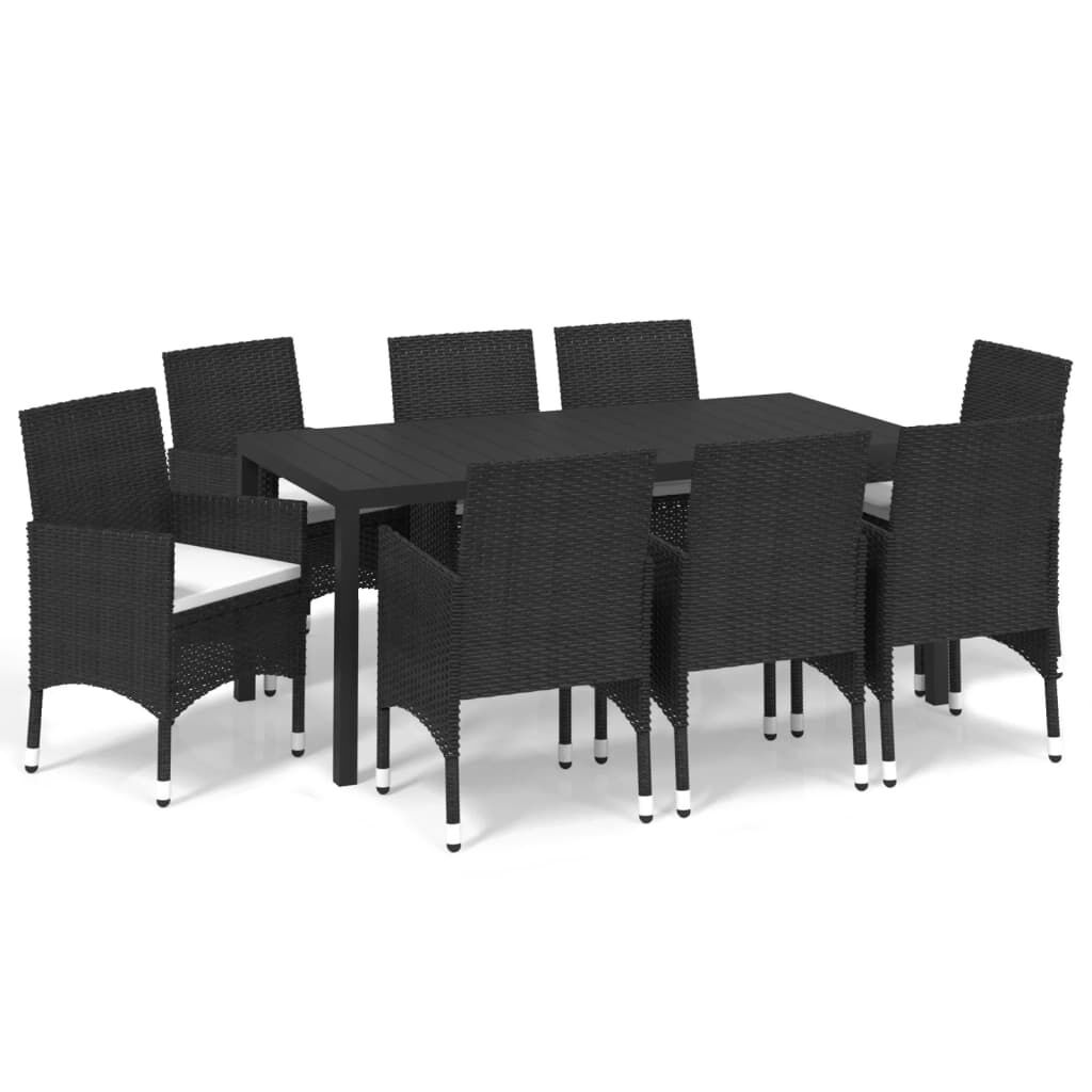 9 Piece Garden Dining Set with Cushions Poly Rattan Black 9 Piece Garden Dining Set with Cushions Poly Rattan Black