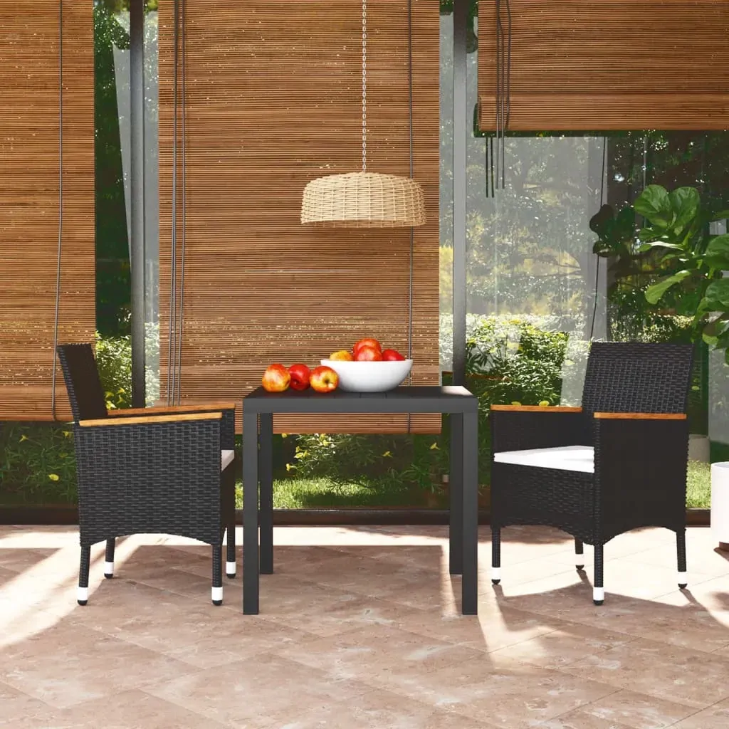 3 Piece Garden Dining Set with Cushions Poly Rattan Black 3 Piece Garden Dining Set with Cushions Poly Rattan Black