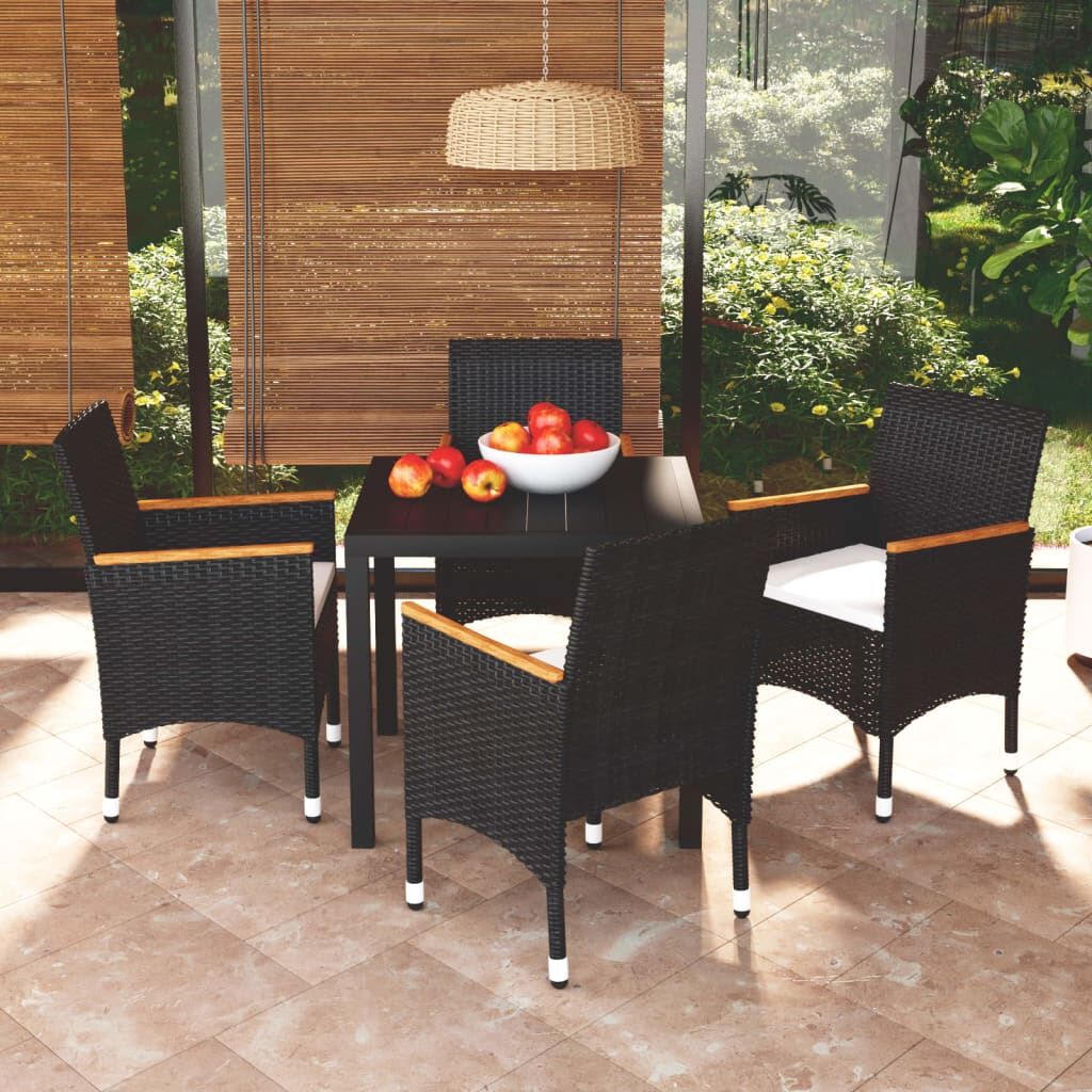 5 Piece Garden Dining Set with Cushions Poly Rattan Black 5 Piece Garden Dining Set with Cushions Poly Rattan Black