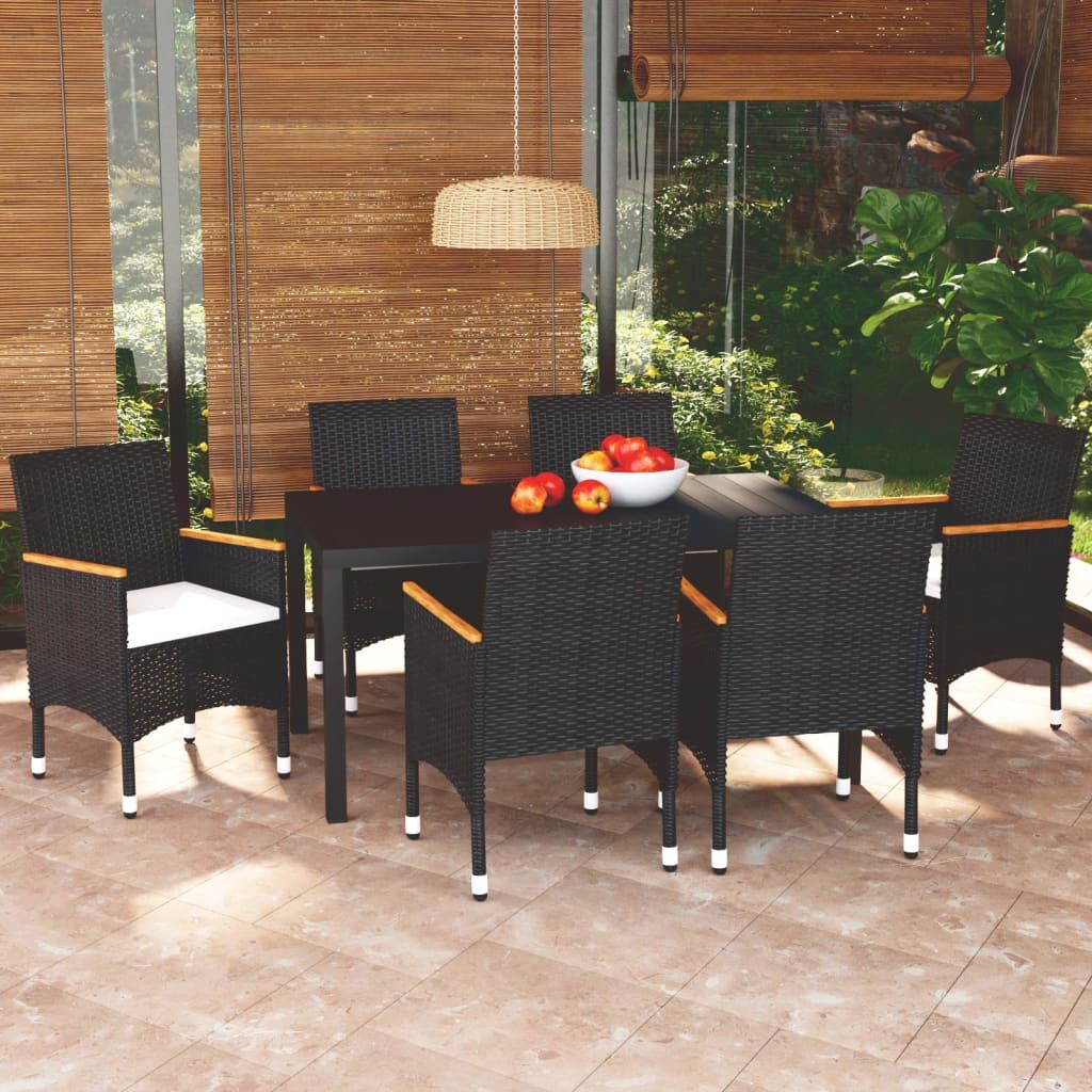 7 Piece Garden Dining Set with Cushions Poly Rattan Black 7 Piece Garden Dining Set with Cushions Poly Rattan Black