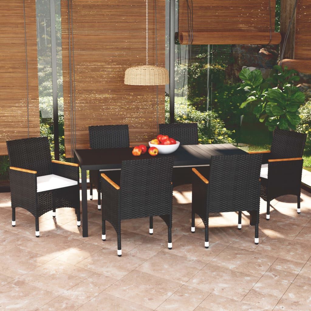 7 Piece Garden Dining Set with Cushions Poly Rattan Black 7 Piece Garden Dining Set with Cushions Poly Rattan Black
