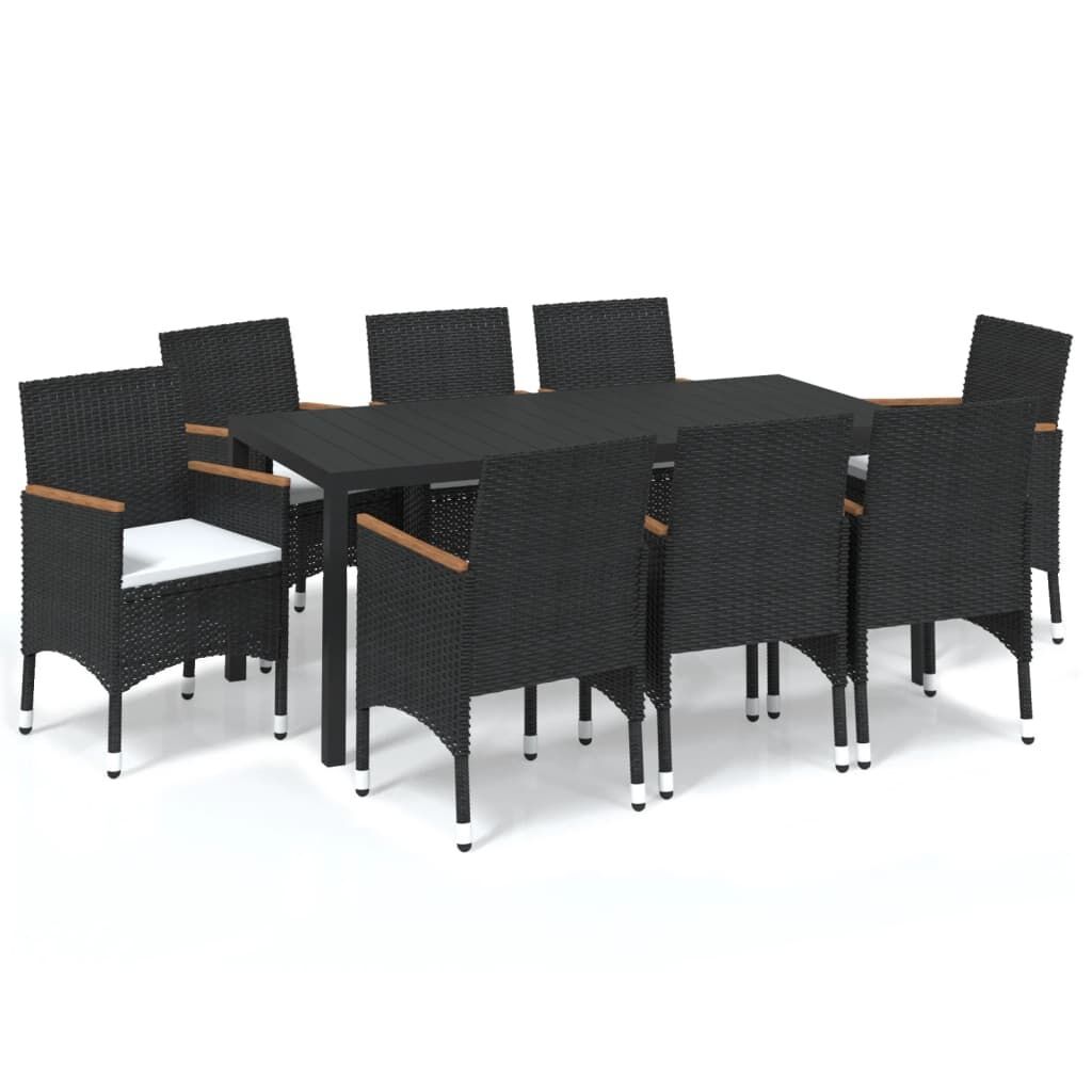 9 Piece Garden Dining Set with Cushions Poly Rattan Black 9 Piece Garden Dining Set with Cushions Poly Rattan Black