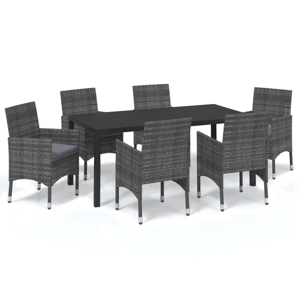 7 Piece Garden Dining Set with Cushions Poly Rattan Grey 7 Piece Garden Dining Set with Cushions Poly Rattan Grey