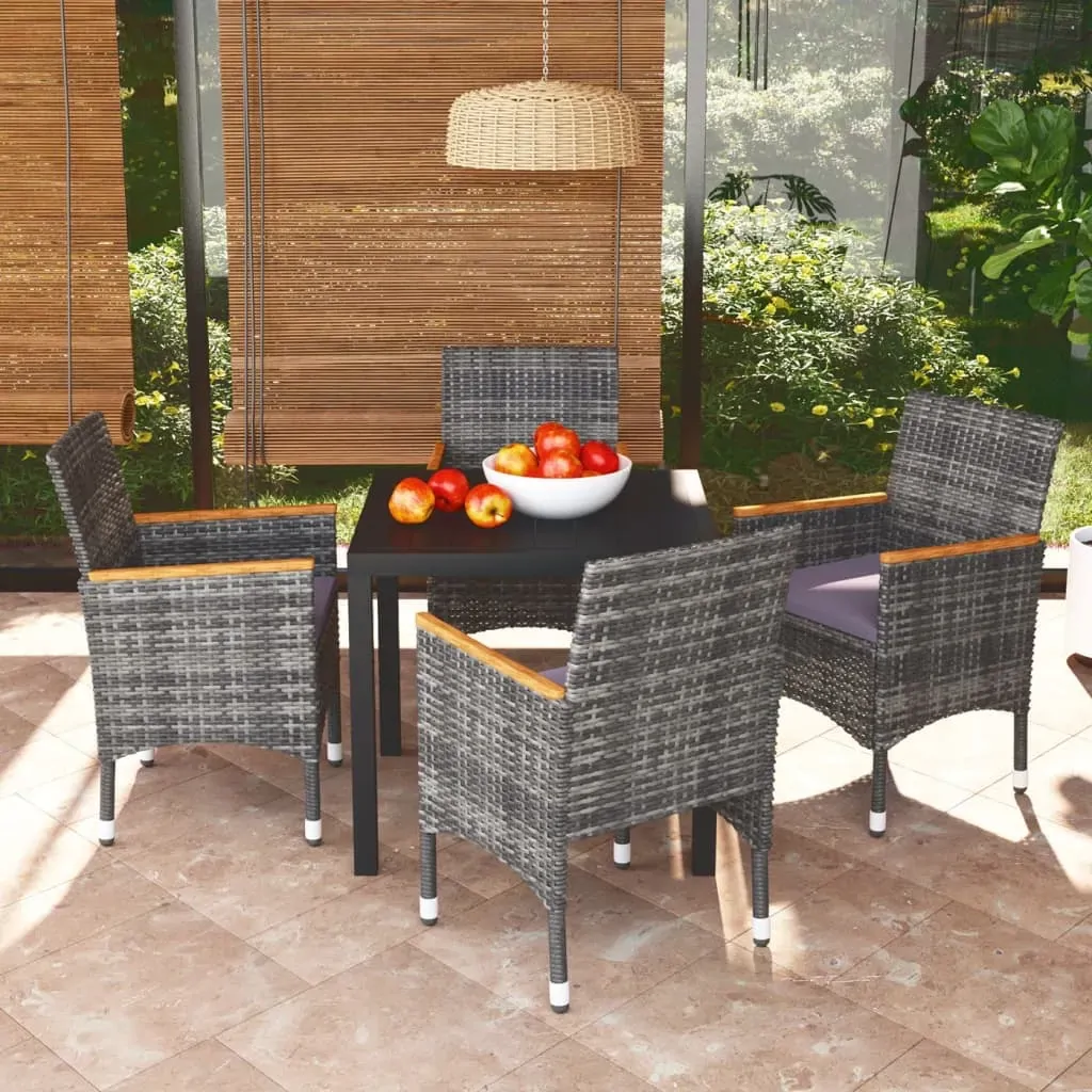 5 Piece Garden Dining Set with Cushions Poly Rattan Grey 5 Piece Garden Dining Set with Cushions Poly Rattan Grey