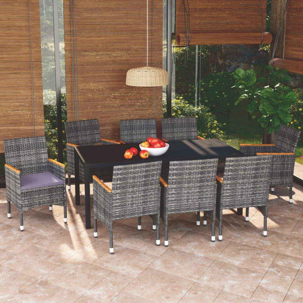 9 Piece Garden Dining Set with Cushions Poly Rattan Grey 9 Piece Garden Dining Set with Cushions Poly Rattan Grey