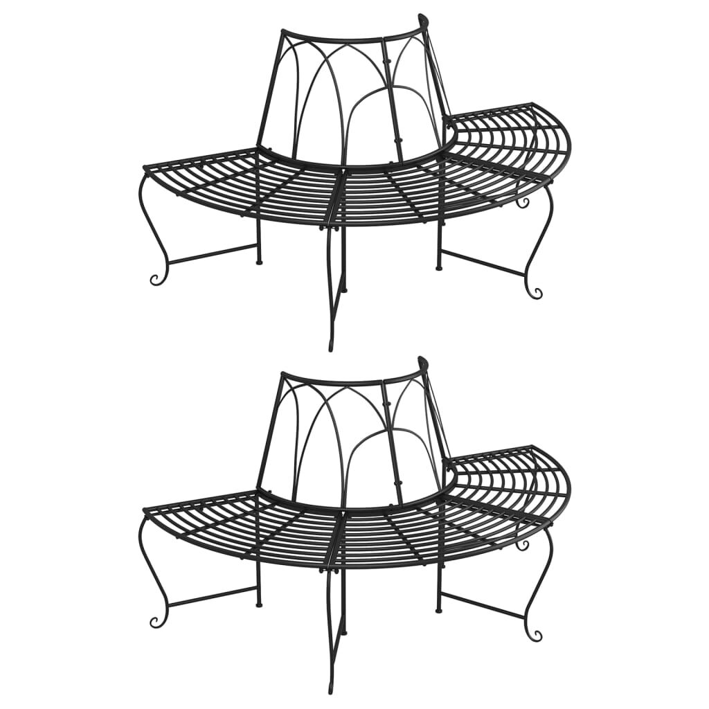 Half Round Tree Bench 2 pcs Ø159 cm Black Steel Half Round Tree Bench 2 pcs Ø159 cm Black Steel