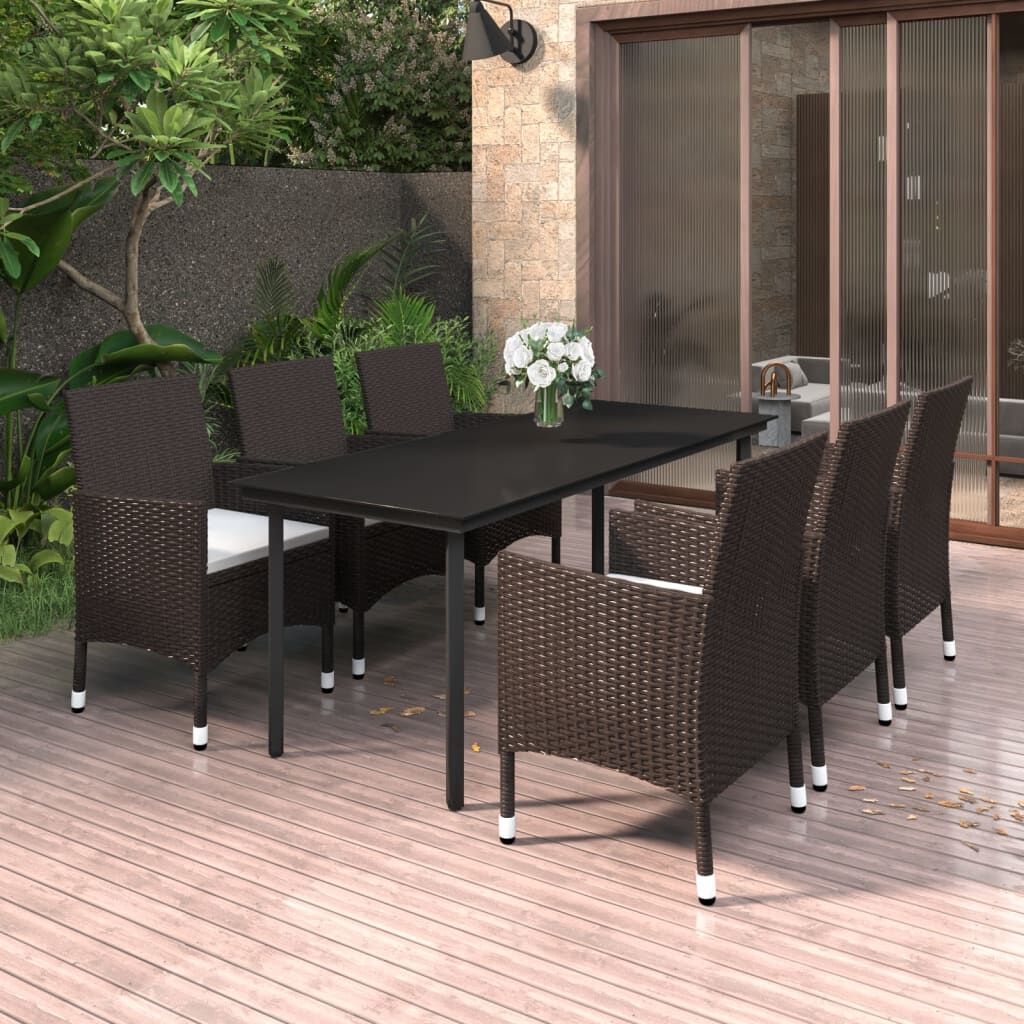 7 Piece Garden Dining Set with Cushions Poly Rattan and Glass 7 Piece Garden Dining Set with Cushions Poly Rattan and Glass