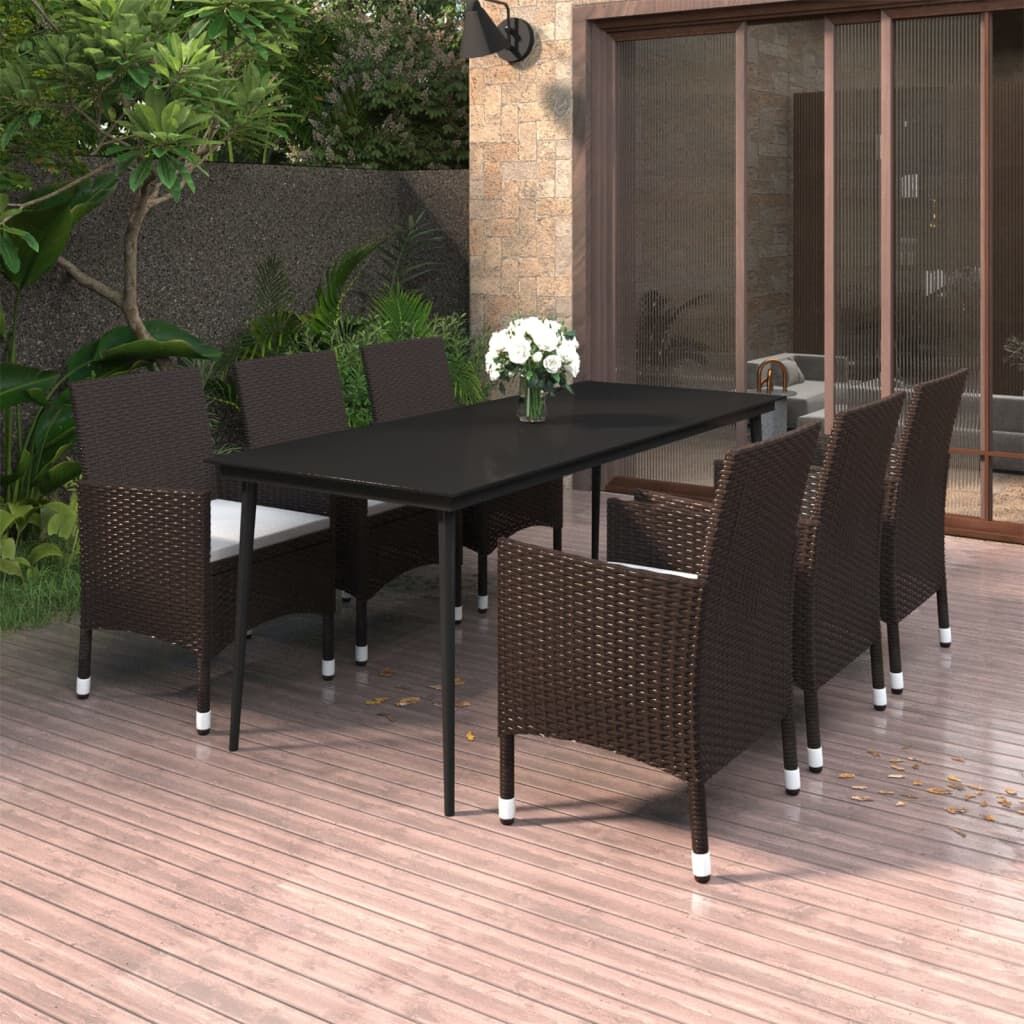 7 Piece Garden Dining Set with Cushions Poly Rattan and Glass 7 Piece Garden Dining Set with Cushions Poly Rattan and Glass