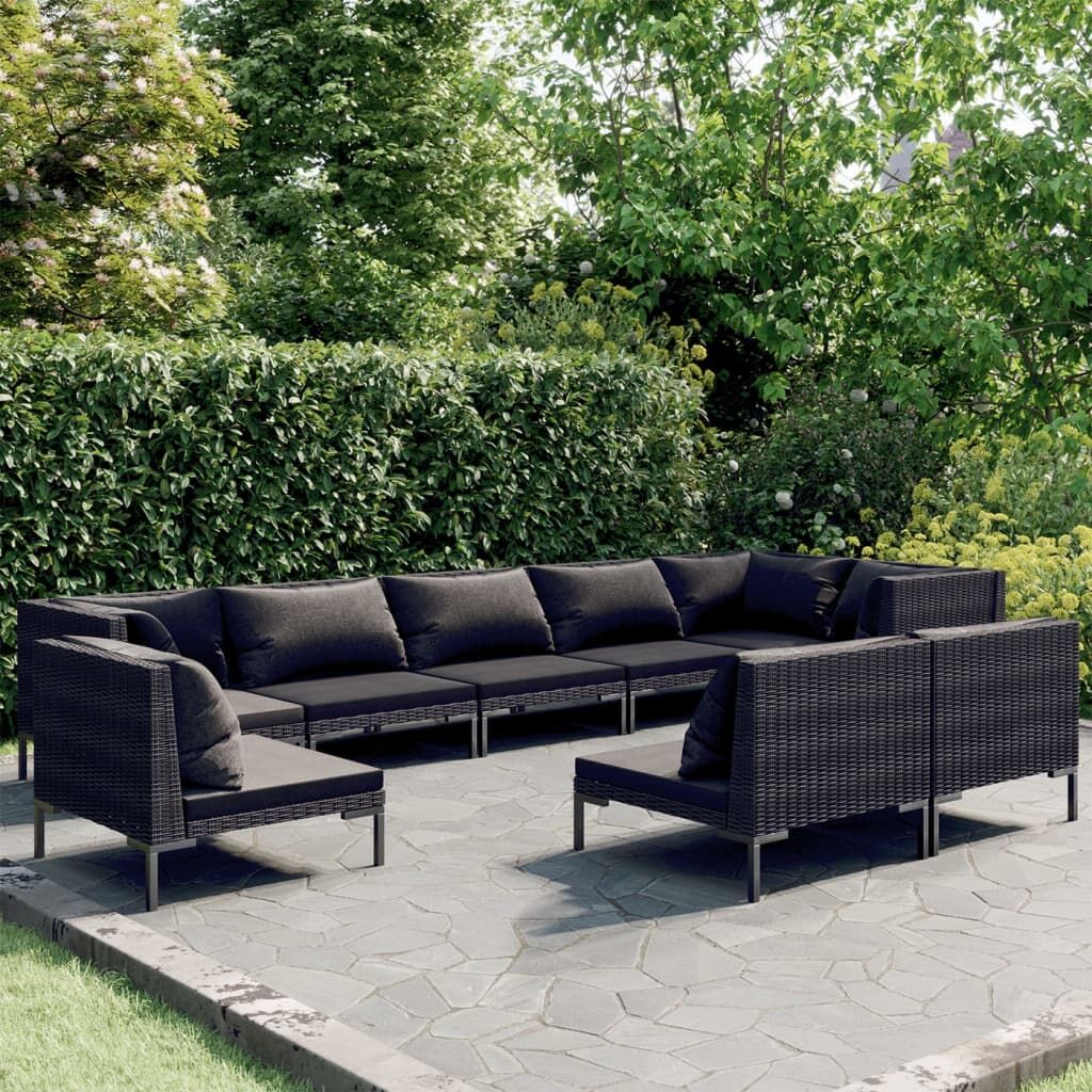 9 Piece Garden Lounge Set with Cushions Poly Rattan Dark Grey 9 Piece Garden Lounge Set with Cushions Poly Rattan Dark Grey