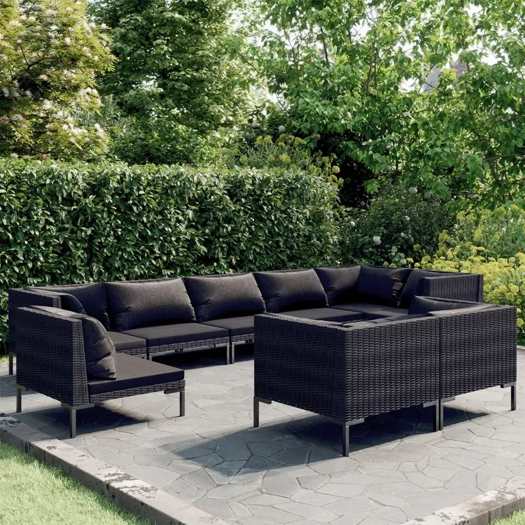 9 Piece Garden Lounge Set with Cushions Round Rattan Dark Grey 9 Piece Garden Lounge Set with Cushions Round Rattan Dark Grey