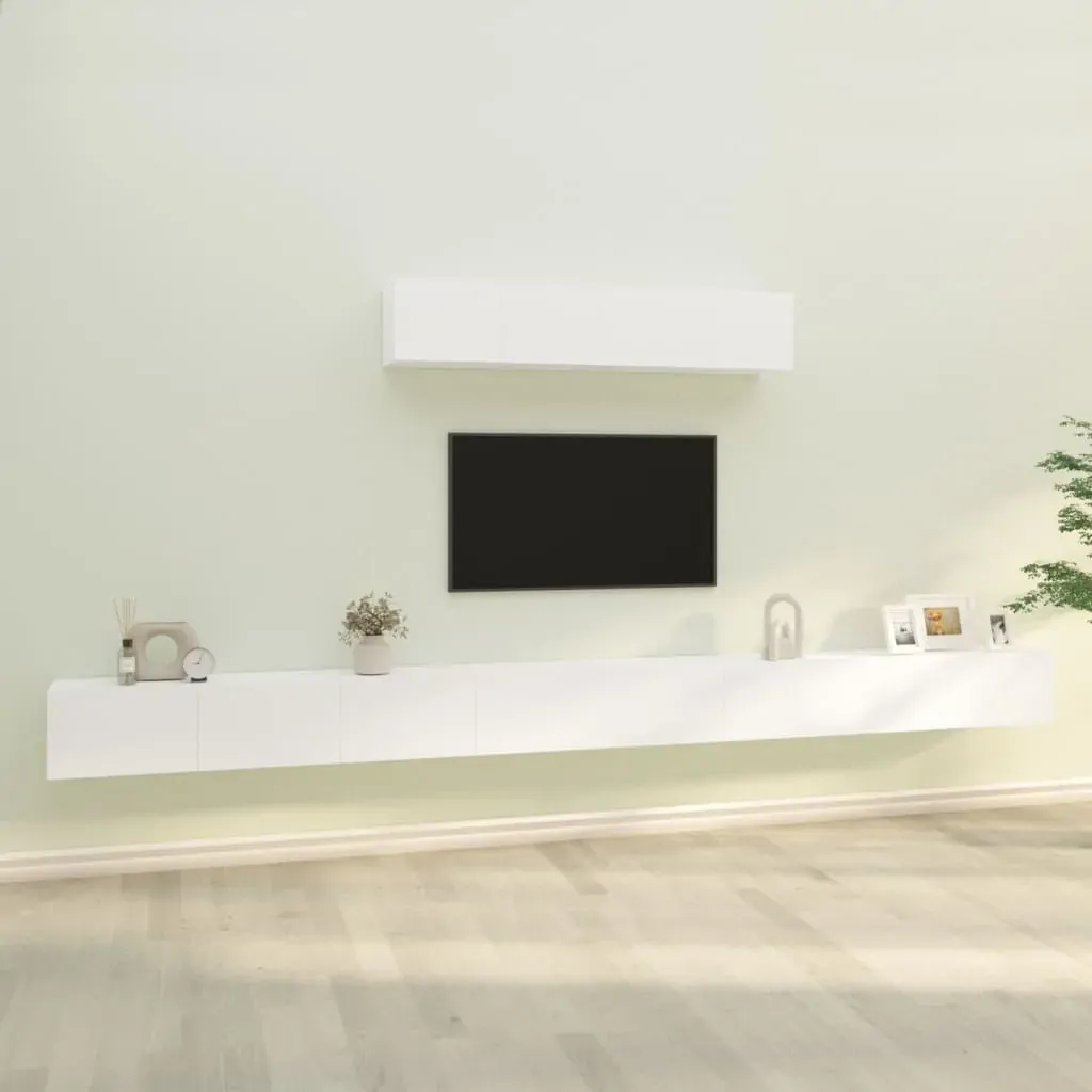 4 Piece TV Cabinet Set White Engineered Wood 4 Piece TV Cabinet Set White Engineered Wood