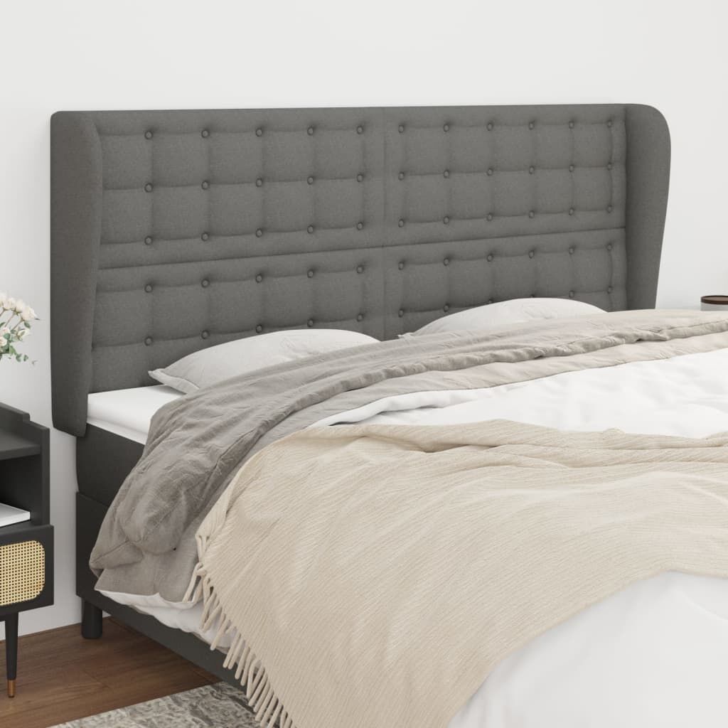 Headboard with Ears Dark Grey 203 cm Fabric Headboard with Ears Dark Grey 203 cm Fabric