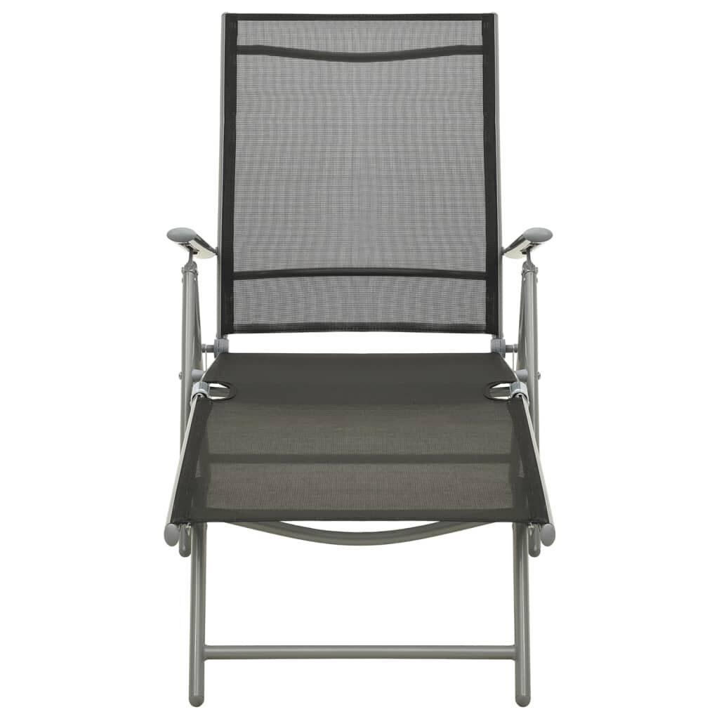 Folding Sun Lounger Textilene and Aluminium Black and Silver Folding Sun Lounger Textilene and Aluminium Black and Silver