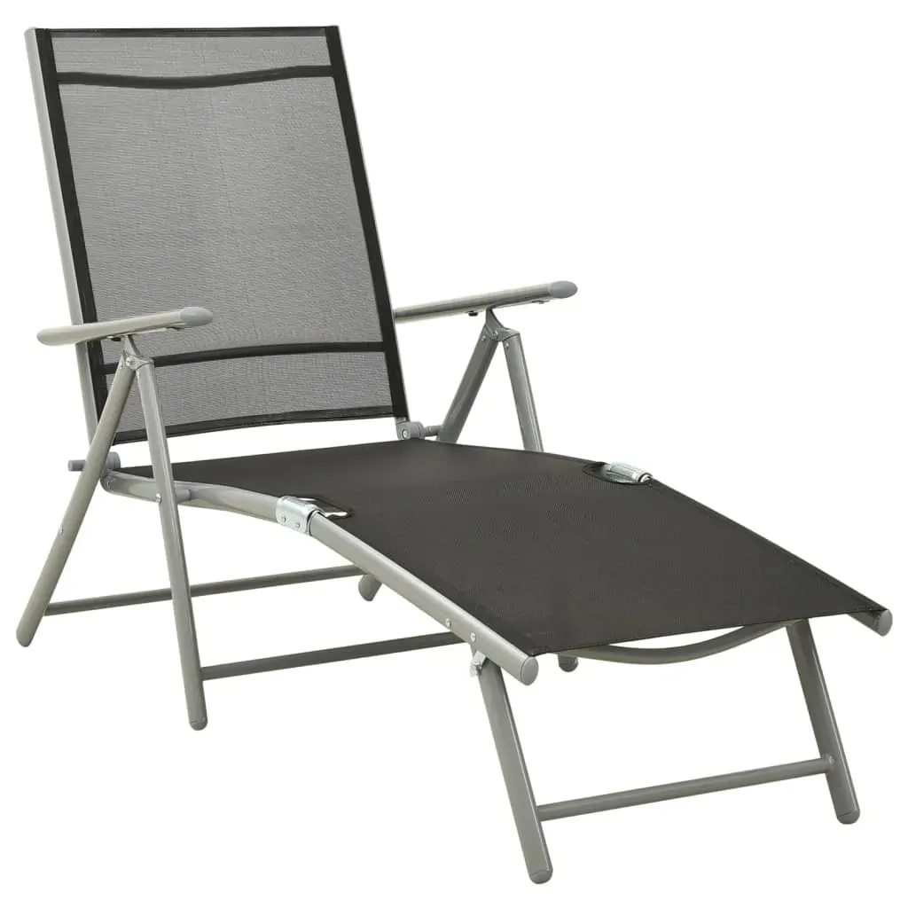 Folding Sun Lounger Textilene and Aluminium Black and Silver Folding Sun Lounger Textilene and Aluminium Black and Silver