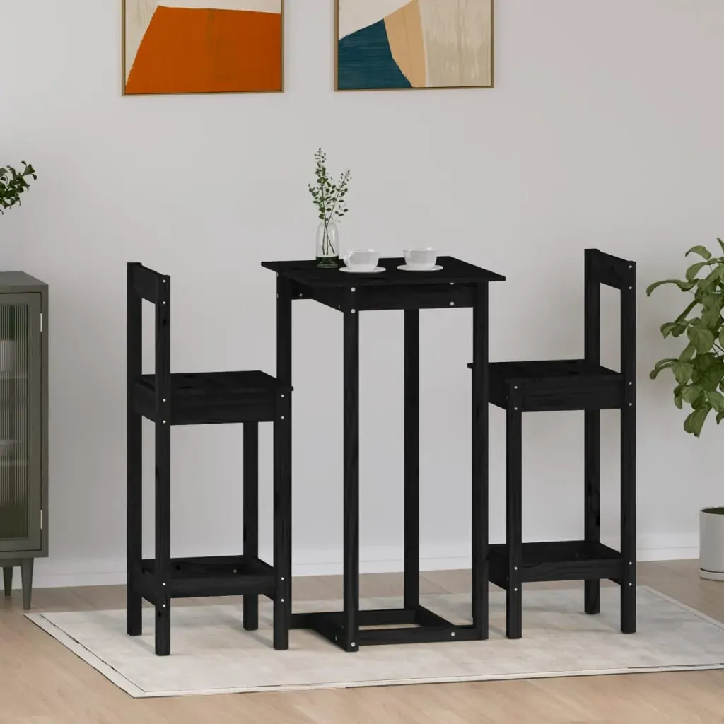 3 Piece Bar Set Black Solid Wood Pine 3 Piece Bar Set Black Solid Wood Pine