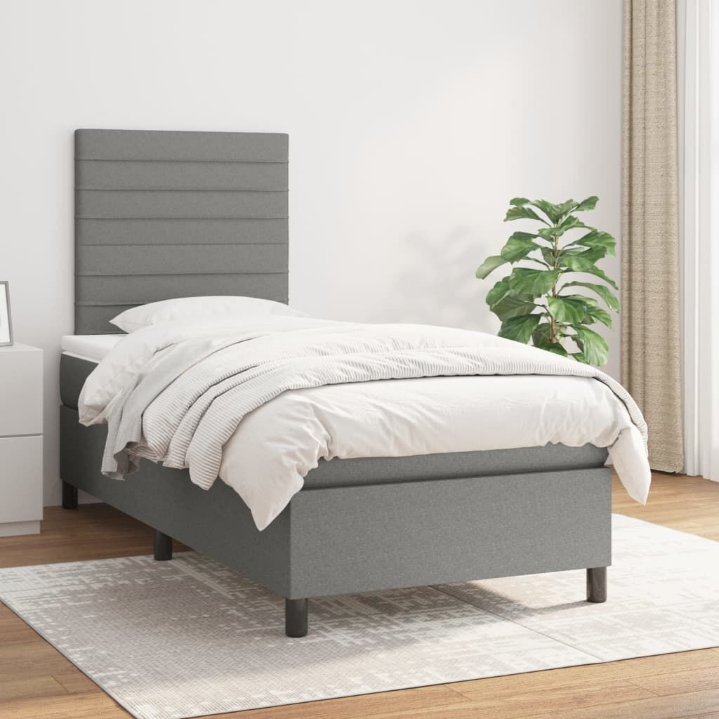 Box Spring Bed with Mattress Dark Grey 106x203 cm King Single Size Fabric Box Spring Bed with Mattress Dark Grey 106x203 cm King Single Size Fabric