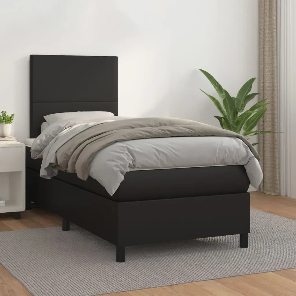 Box Spring Bed with Mattress Black 106x203 cm King Single Size Faux Leather Box Spring Bed with Mattress Black 106x203 cm King Single Size Faux Leather
