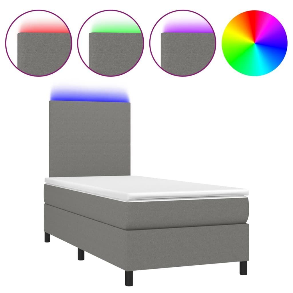 Box Spring Bed with Mattress&LED Dark Grey 106x203 cm King Single Size Fabric Box Spring Bed with Mattress&LED Dark Grey 106x203 cm King Single Size Fabric