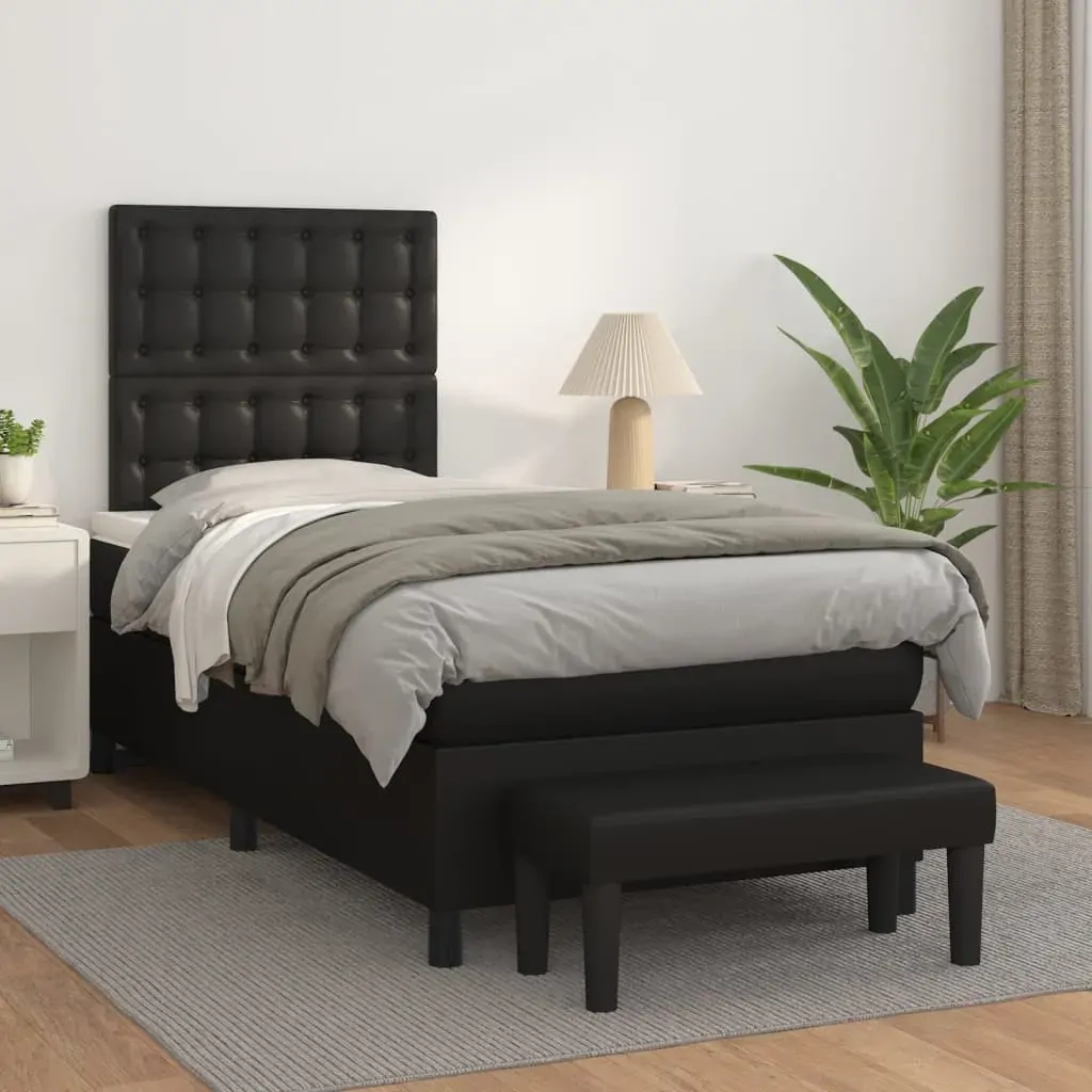 Box Spring Bed with Mattress Black 106x203 cm King Single Size Faux Leather Box Spring Bed with Mattress Black 106x203 cm King Single Size Faux Leather