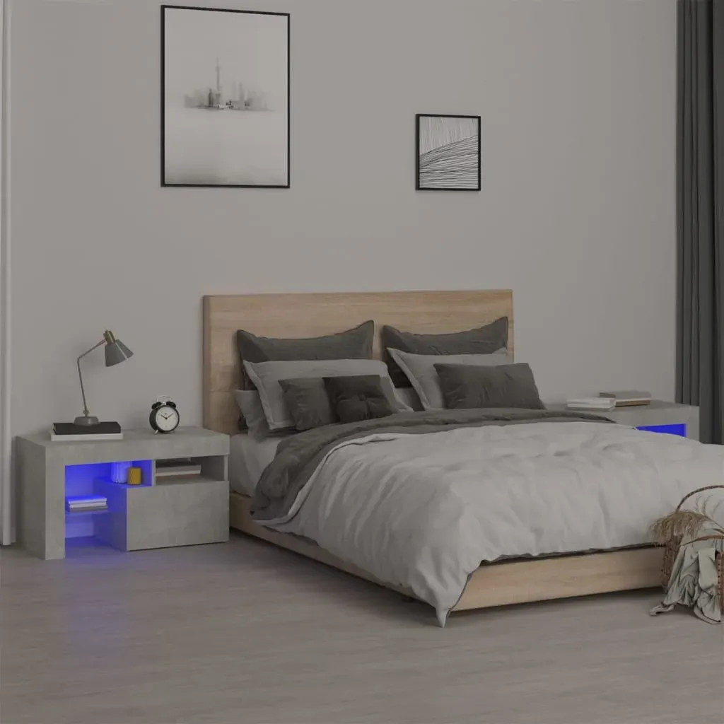 Bedside Cabinets 2 pcs with LED Lights Concrete Grey 70x36.5x40 cm Bedside Cabinets 2 pcs with LED Lights Concrete Grey 70x36.5x40 cm