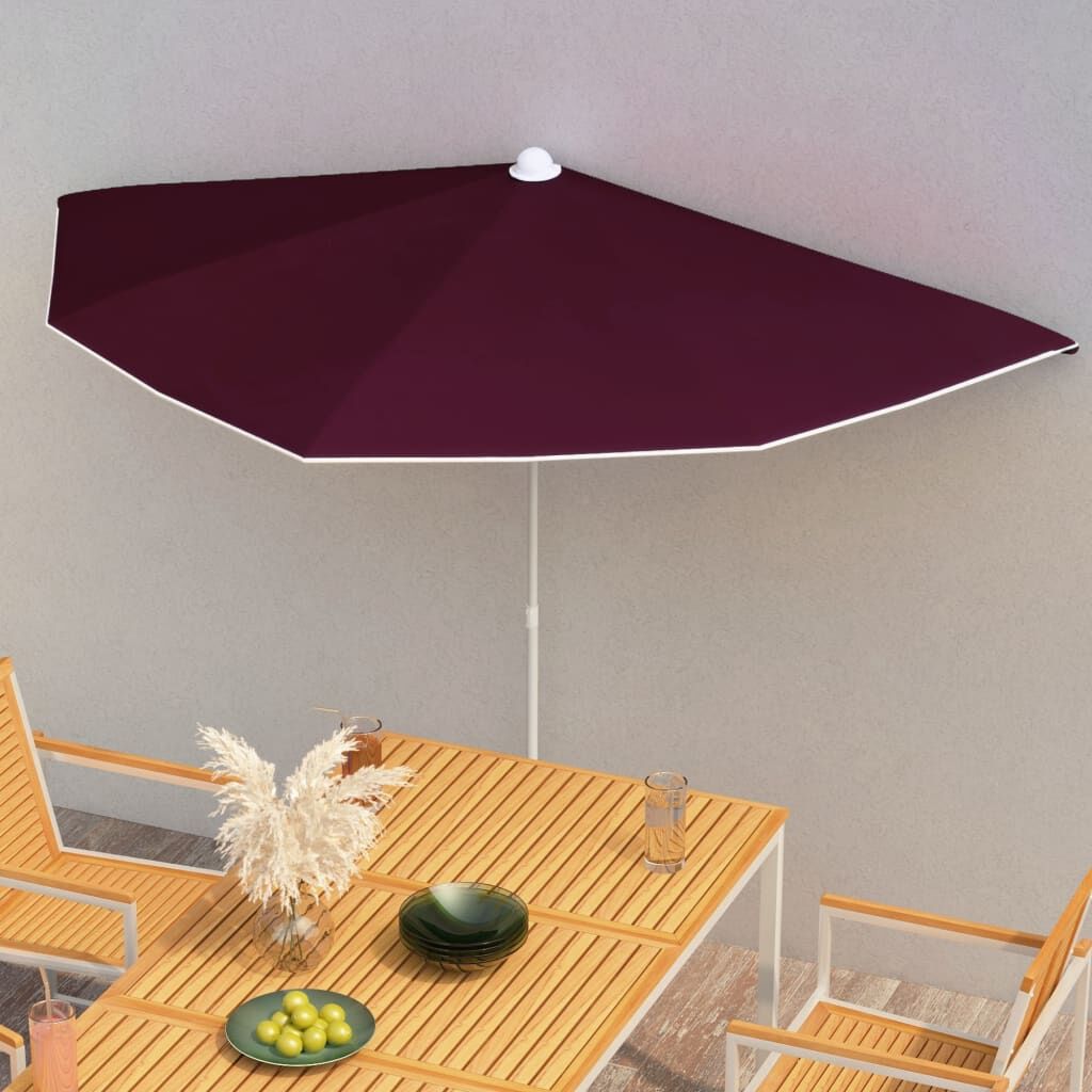 Garden Half Parasol with Pole 180x90 cm Bordeaux Red Garden Half Parasol with Pole 180x90 cm Bordeaux Red