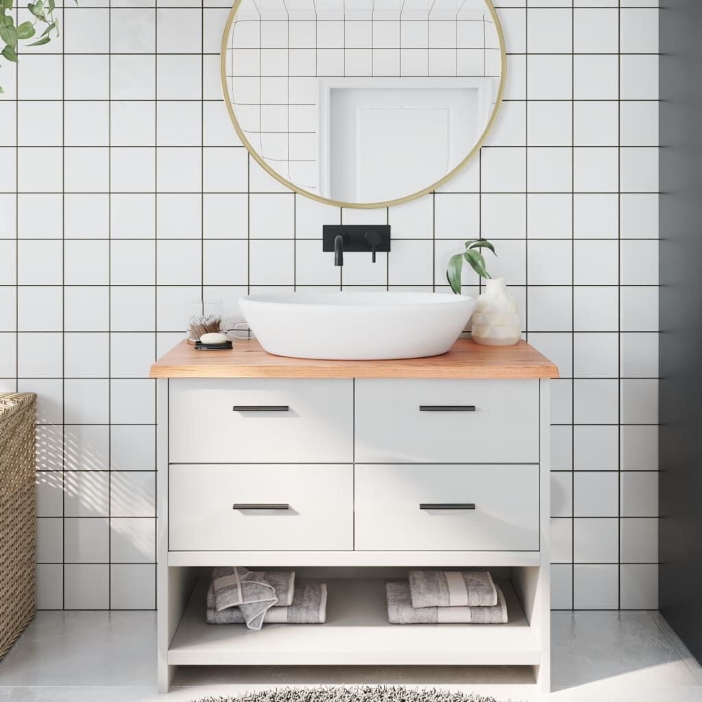 Bathroom Countertop Light Brown 100x50x2 cm Treated Solid Wood Bathroom Countertop Light Brown 100x50x2 cm Treated Solid Wood