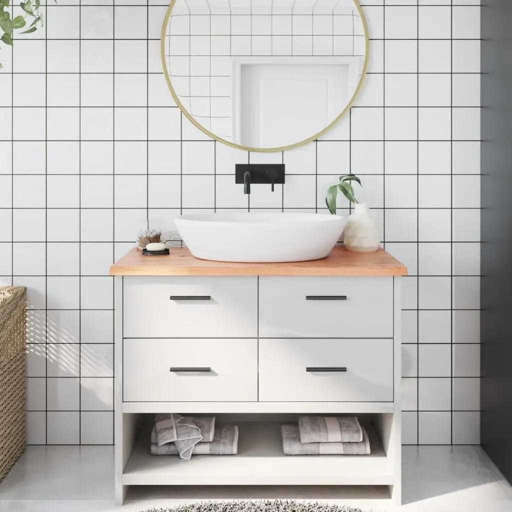 Bathroom Countertop Light Brown 100x60x2 cm Treated Solid Wood Bathroom Countertop Light Brown 100x60x2 cm Treated Solid Wood