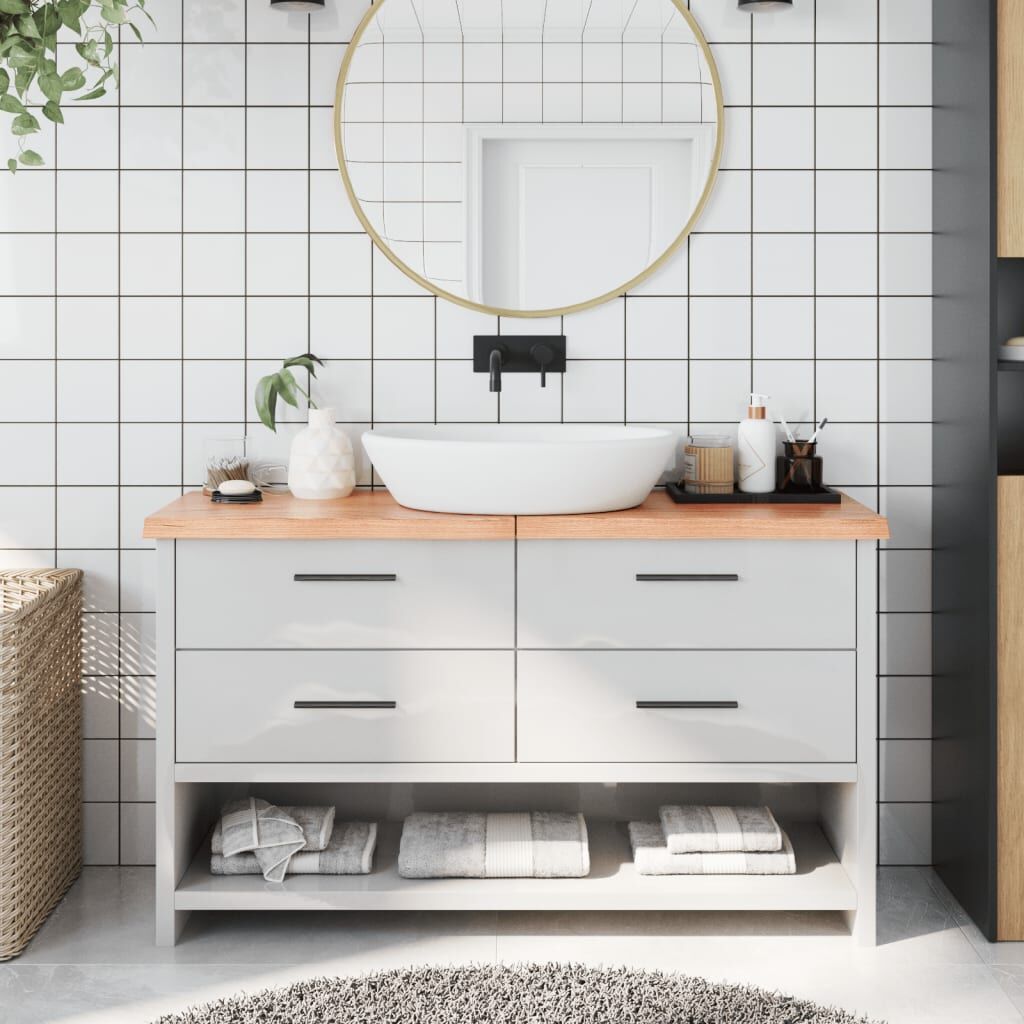 Bathroom Countertop Light Brown 140x30x4 cm Treated Solid Wood Bathroom Countertop Light Brown 140x30x4 cm Treated Solid Wood