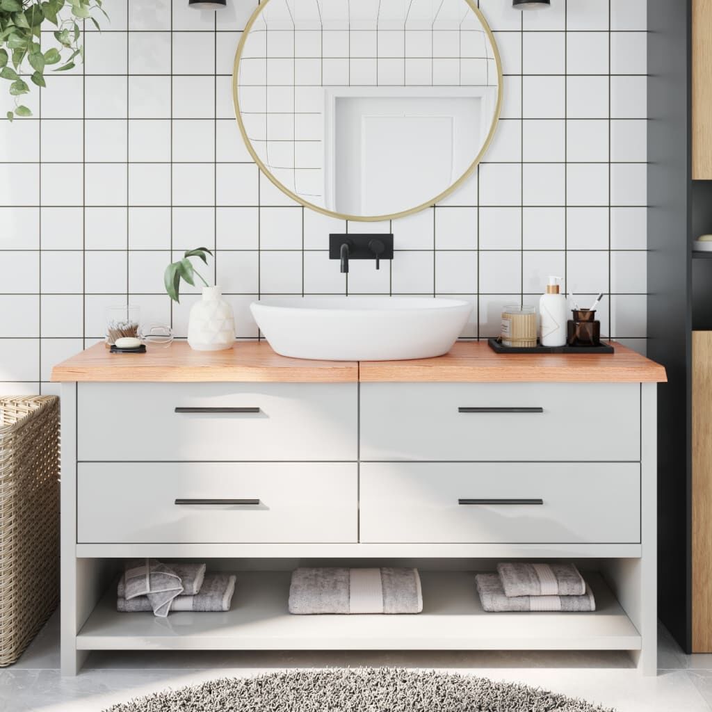 Bathroom Countertop Light Brown 160x50x4 cm Treated Solid Wood Bathroom Countertop Light Brown 160x50x4 cm Treated Solid Wood