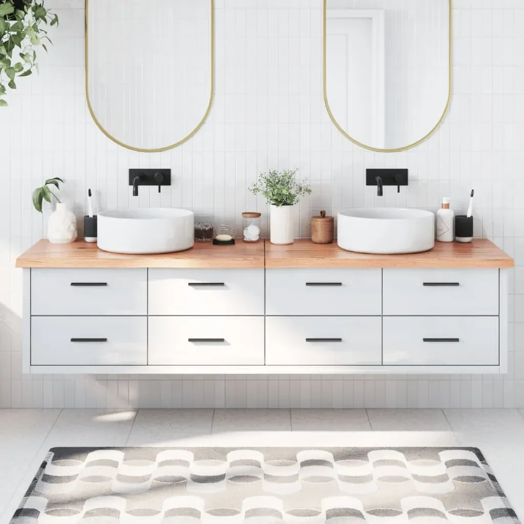 Bathroom Countertop Light Brown 200x50x4 cm Treated Solid Wood Bathroom Countertop Light Brown 200x50x4 cm Treated Solid Wood