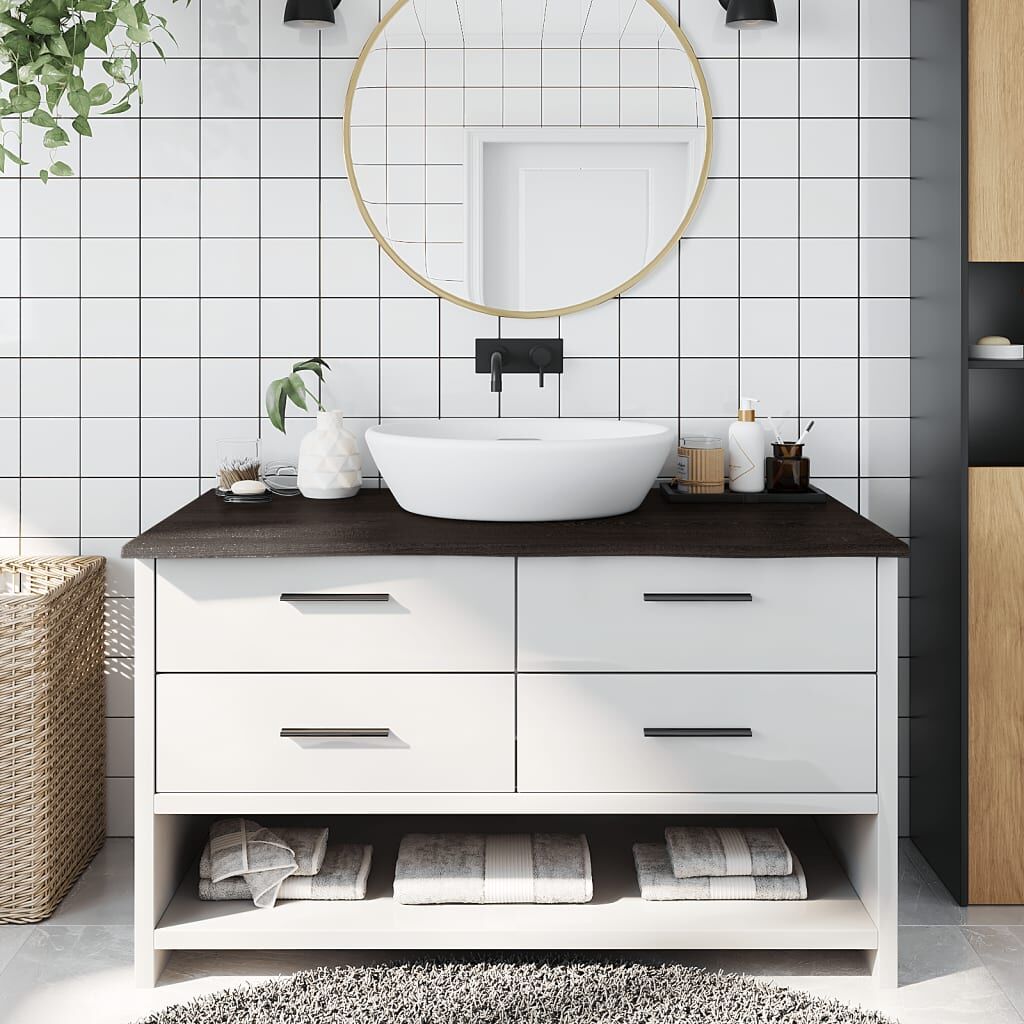 Bathroom Countertop Dark Brown 100x60x2 cm Treated Solid Wood Bathroom Countertop Dark Brown 100x60x2 cm Treated Solid Wood