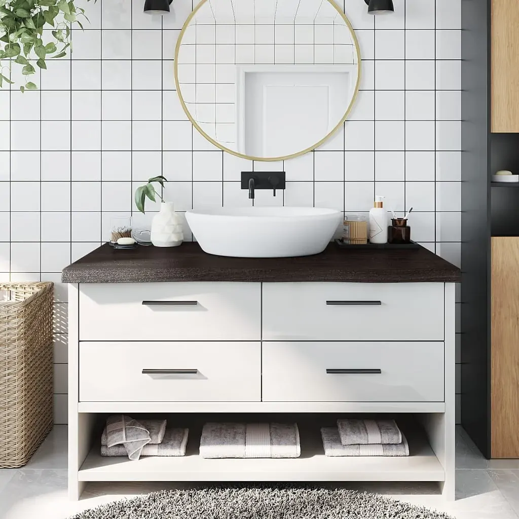 Bathroom Countertop Dark Brown 100x60x6 cm Treated Solid Wood Bathroom Countertop Dark Brown 100x60x6 cm Treated Solid Wood