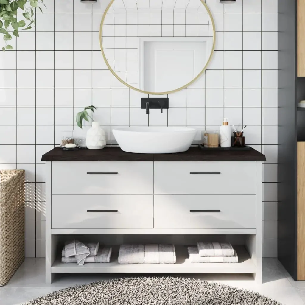 Bathroom Countertop Dark Brown 120x40x4 cm Treated Solid Wood Bathroom Countertop Dark Brown 120x40x4 cm Treated Solid Wood