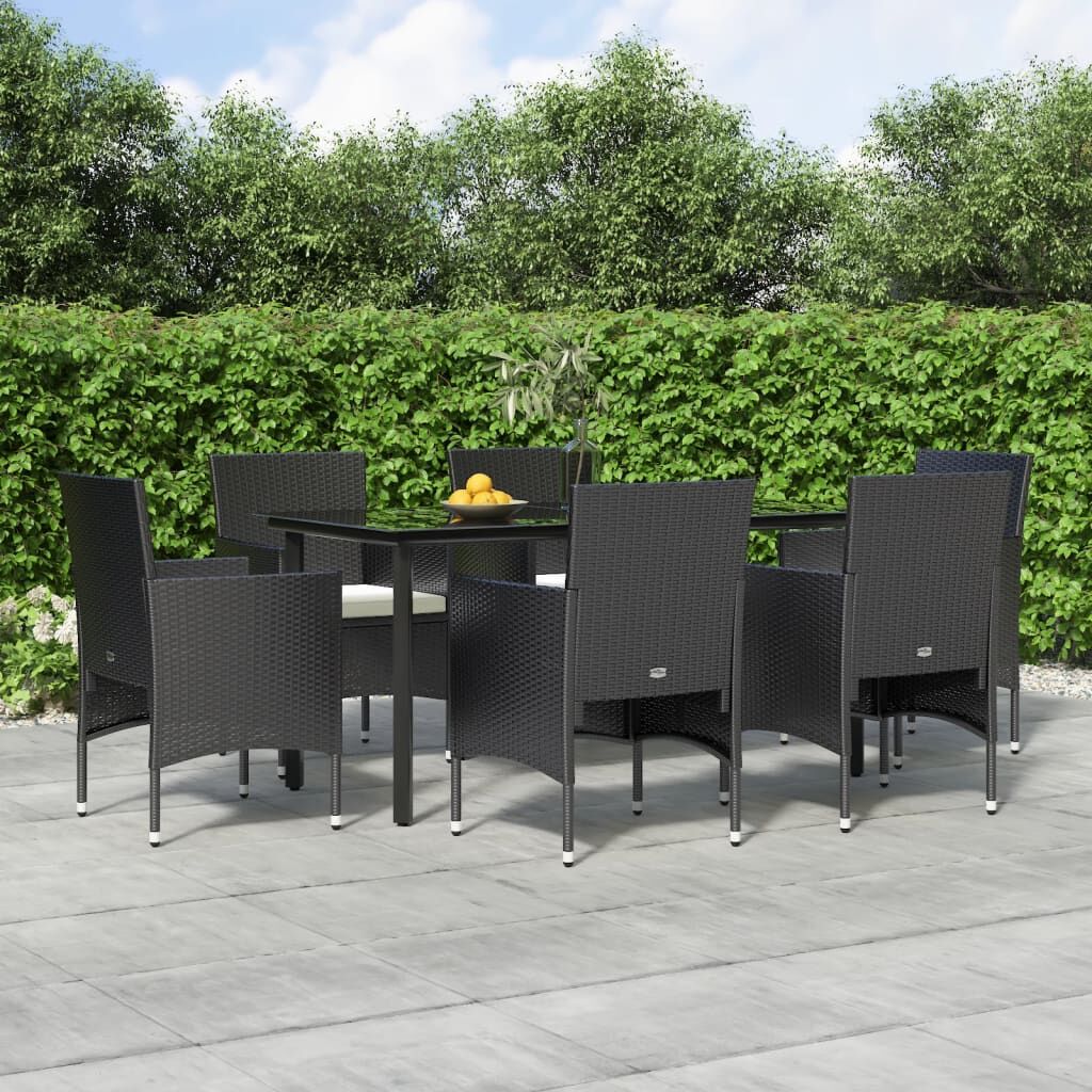 7 Piece Garden Dining Set with Cushions Black 7 Piece Garden Dining Set with Cushions Black