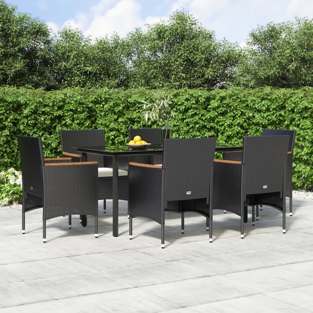 7 Piece Garden Dining Set with Cushions Black 7 Piece Garden Dining Set with Cushions Black