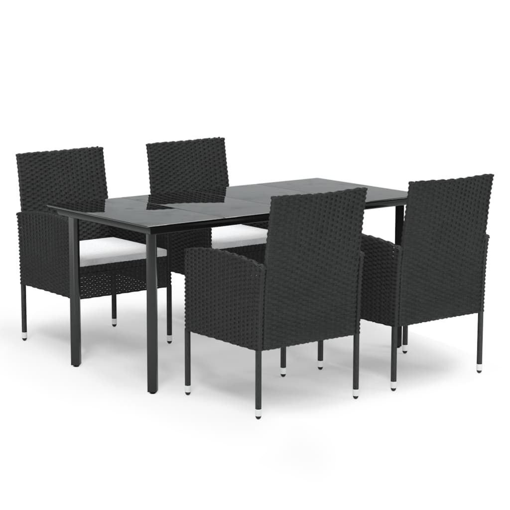 5 Piece Garden Dining Set with Cushions Black Poly Rattan 5 Piece Garden Dining Set with Cushions Black Poly Rattan